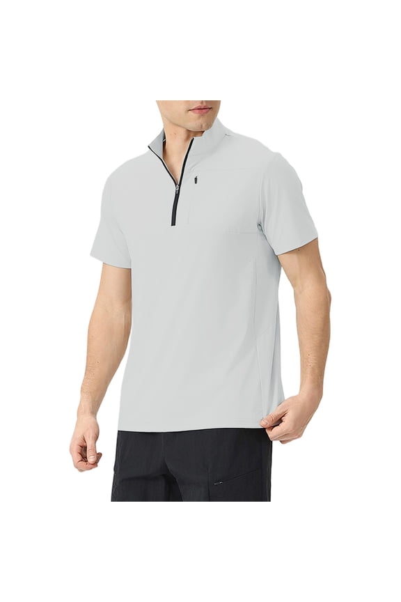 Quarter Zip Golf Pullover Men Short Sleeve Performance Wicking Stand Neck Shirt Top