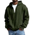 thumbnail image 1 of Quarter Zip Hoodie Men Cable Knit Zipper Hooded Long Sleeve Sweatshirt Men's Casual Solid Color Sweatshirts Dark Green 2XL, 1 of 4