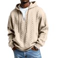 thumbnail image 1 of Quarter Zip Hoodie Men Cable Knit Zipper Hooded Long Sleeve Sweatshirt Men's Casual Solid Color Sweatshirts Khaki XL, 1 of 4