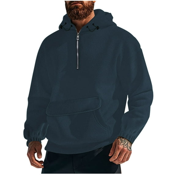 Quarter Zip Hoodie Men Polar Fleece Sweatshirts Running Hoody Pullover Men's Active Stretchable Jacket Wicking Long Sleeve Fall Hooded Outwears Comfortable Windbreak Coat Loose Streetwear