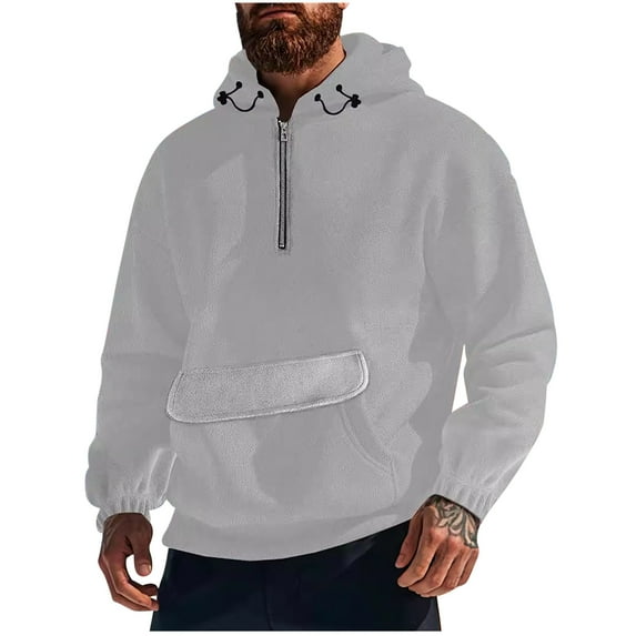 Quarter Zip Hoodie Men Polar Fleece Sweatshirts Running Hoody Pullover Men's Active Stretchable Jacket Wicking Long Sleeve Fall Hooded Outwears Comfortable Windbreak Coat Loose Streetwear