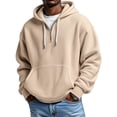 thumbnail image 1 of Quarter Zip Hoodie Mens Waffle Knit Drawstring Hooded Sweatshirt Plain Pullover with Pocket Long Sleeve Fall Tops (S, Beige), 1 of 4