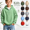 thumbnail image 1 of Quarter Zip Hoodie for Boys, Fashion Waffle Hooded Sweatshirt with Pockets, Fall Long Sleeve Pullover Layering Tops, 5-6 Years, 1 of 9