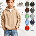 thumbnail image 1 of Quarter Zip Hoodie for Boys, Fashion Waffle Hooded Sweatshirt with Pockets, Fall Long Sleeve Pullover Layering Tops, 7-8 Years, 1 of 9