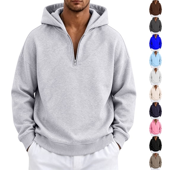Quarter Zip Hoodies for Men Casual Long Sleeve Drop Shoulder Sweatshirts Loose Fit Pullover Streetwear Top