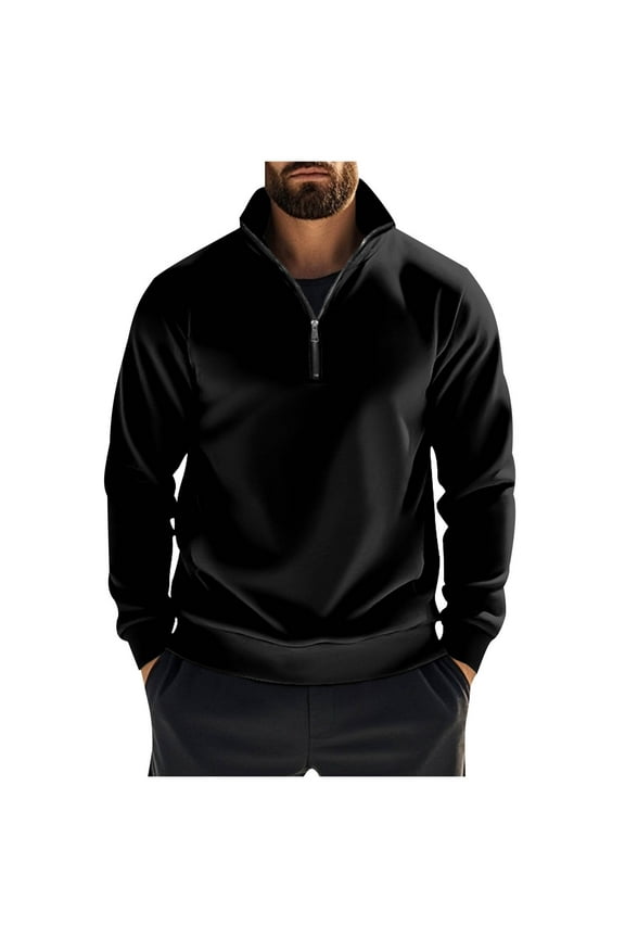 Quarter Zip Jacket Men,Mens Sweatshirts Solid Color Half Zip Jackets Plain Work Tactical Pullover Fleece Lined Long Sleeve Tops Stand Collar Sweaters for Fall Winter,Travelling Walking