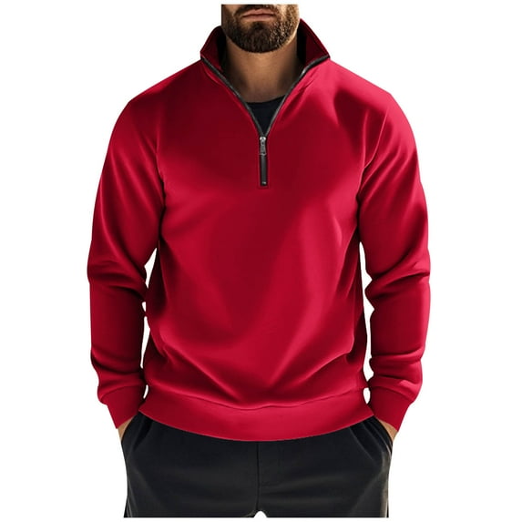 Quarter Zip Jacket Men,Mens Sweatshirts Solid Color Half Zip Jackets Plain Work Tactical Pullover Fleece Lined Long Sleeve Tops Stand Collar Sweaters for Fall Winter,Travelling Walking