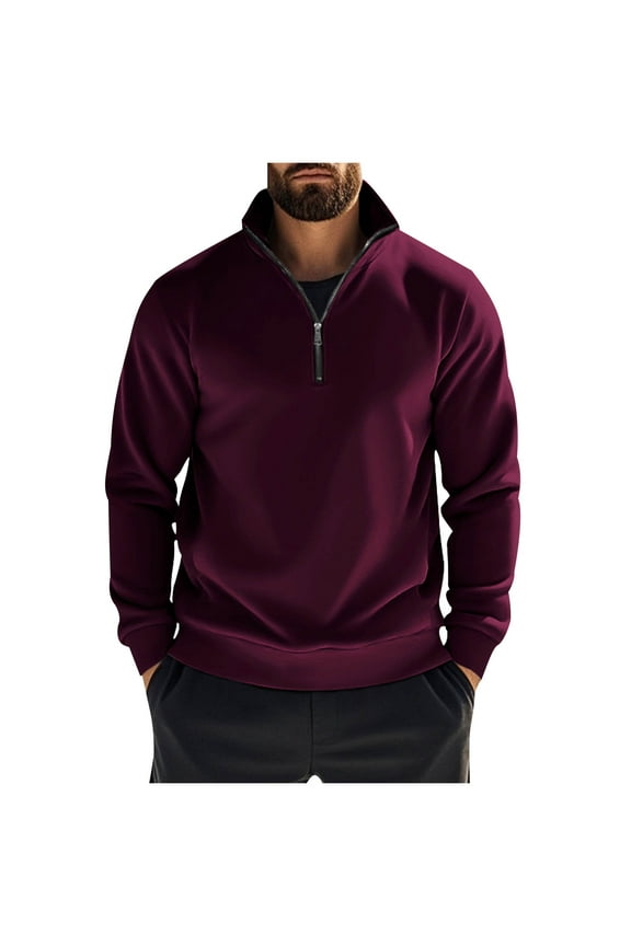 Quarter Zip Jacket Men,Mens Sweatshirts Solid Color Half Zip Jackets Plain Work Tactical Pullover Fleece Lined Long Sleeve Tops Stand Collar Sweaters for Fall Winter,Travelling Walking