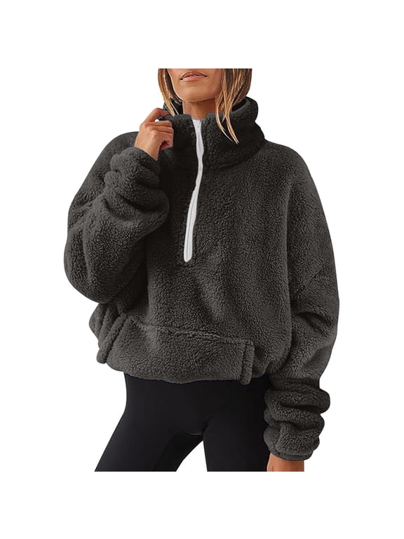 Quarter Zip Pullover Fall Sweatshirts for Women Fashion Loungewear Cropped Tops Fall Clothes Workout Tops Plus Size Fall Outfits Travel Holiday Dressy Sweatshirts
