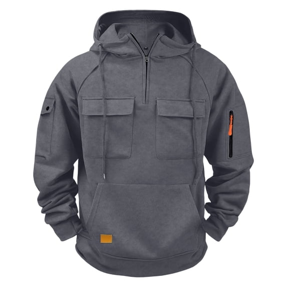 Quarter Zip Pullover Hoodies for Men Plus Size Weighted Work Tactical Hoodie Fleece Hooded Sweatshirt Multi Pockets