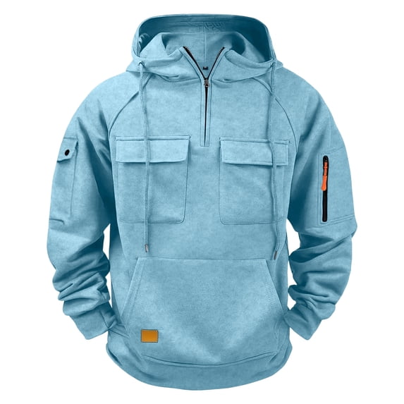 Quarter Zip Pullover Hoodies for Men Plus Size Weighted Work Tactical Hoodie Fleece Hooded Sweatshirt Multi Pockets
