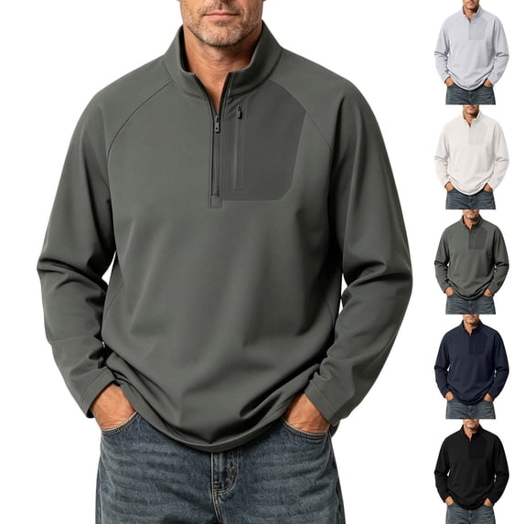 Quarter Zip Pullover Men 1/4 Zip Softshell Golf Jacket Fleece Lined Wind Resistant Loose Sweatshirt Zipper Pockets Spring Fall Big & Tall Size M-4XL Army Green