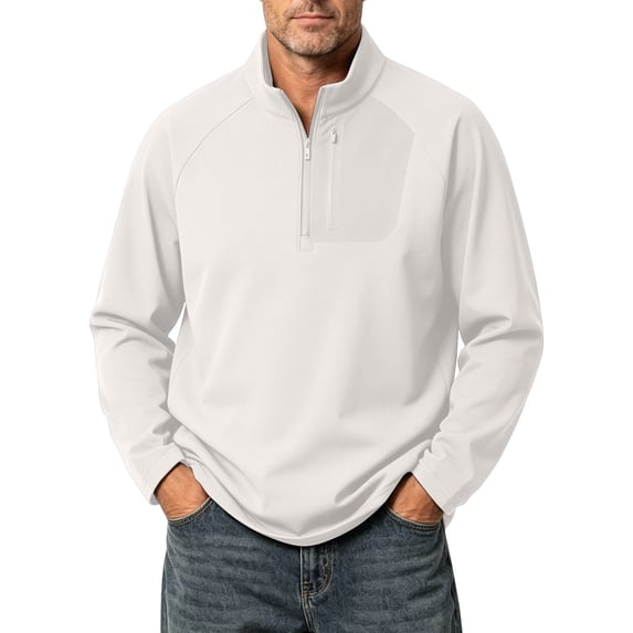 Quarter Zip Pullover Men 1/4 Zip Softshell Golf Jacket Fleece Lined Wind Resistant Loose Sweatshirt Zipper Pockets Spring Fall Big & Tall Size M-4XL Beige