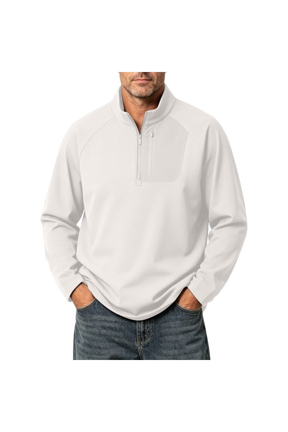 Quarter Zip Pullover Men 1/4 Zip Softshell Golf Jacket Fleece Lined Wind Resistant Loose Sweatshirt Zipper Pockets Spring Fall Big & Tall Size M-4XL Beige