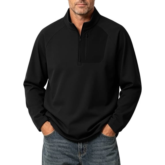 Quarter Zip Pullover Men 1/4 Zip Softshell Golf Jacket Fleece Lined Wind Resistant Loose Sweatshirt Zipper Pockets Spring Fall Big & Tall Size M-4XL Black