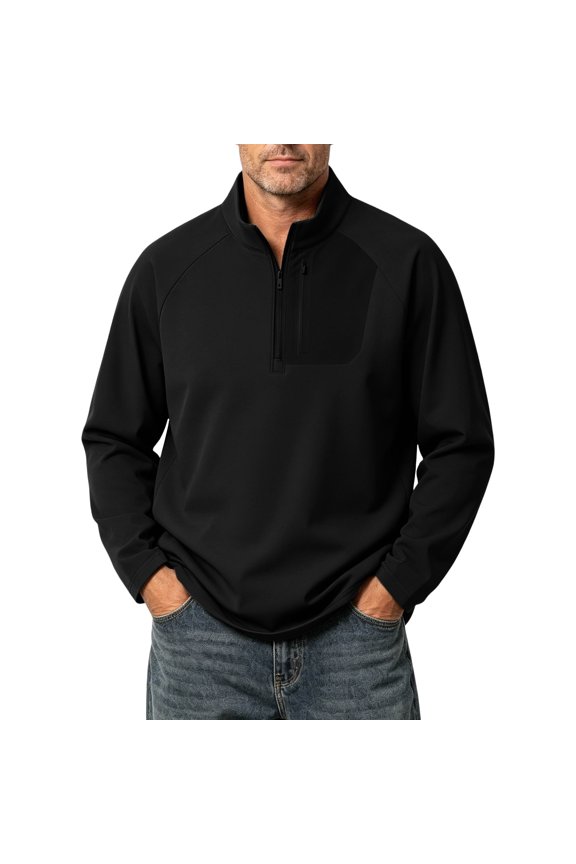 Quarter Zip Pullover Men 1/4 Zip Softshell Golf Jacket Fleece Lined Wind Resistant Loose Sweatshirt Zipper Pockets Spring Fall Big & Tall Size M-4XL Black