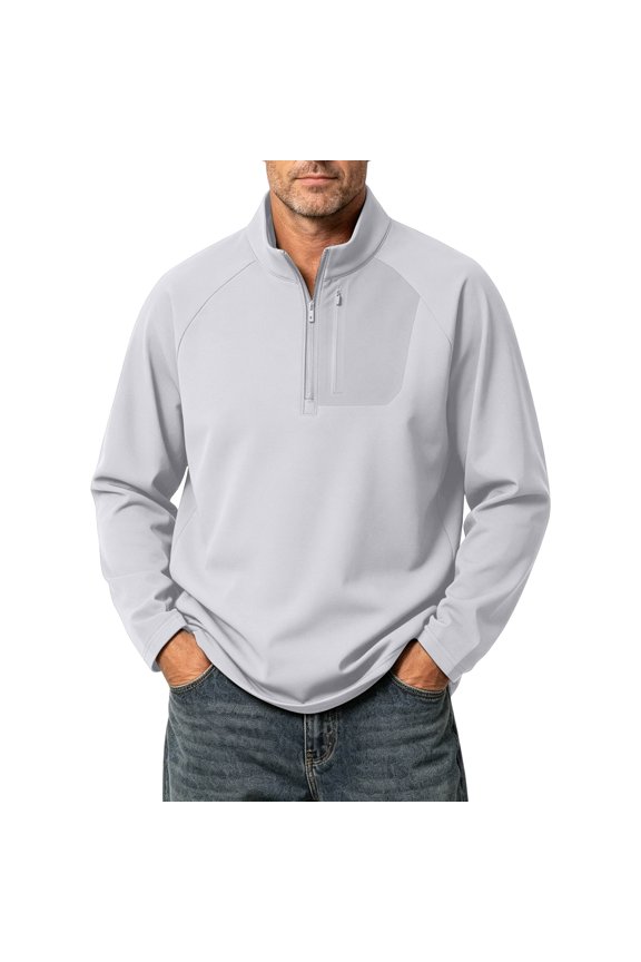 Quarter Zip Pullover Men 1/4 Zip Softshell Golf Jacket Fleece Lined Wind Resistant Loose Sweatshirt Zipper Pockets Spring Fall Big & Tall Size M-4XL Gray