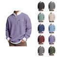 thumbnail image 1 of Quarter Zip Pullover Men 2026 Fall Winter Long Sleeve Casual Stand Collar Waffle Knit Sweaters Mens Pullover Top, 1 of 1