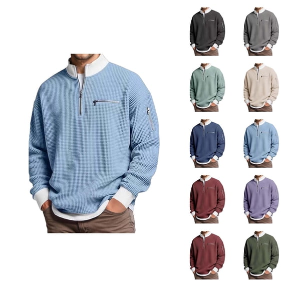 Quarter Zip Pullover Men 2026 Fall Winter Long Sleeve Casual Stand Collar Waffle Knit Sweaters Mens Pullover Top