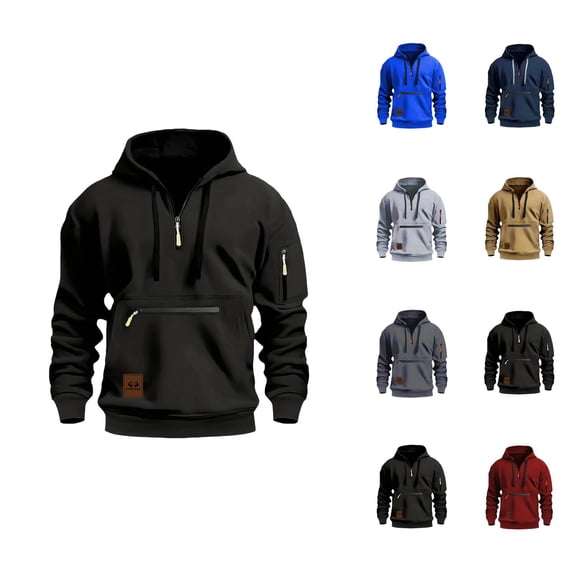 Quarter Zip Pullover Men 2026 Fall Winter Long Sleeve Lined Hooded Sweatshirt with Pockets Mens Hoodie