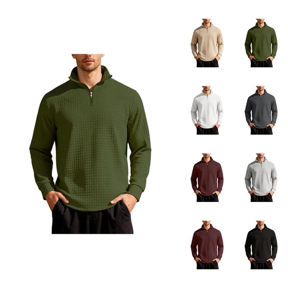 Quarter Zip Pullover Men 2026 Fall Winter Long Sleeve Jacquard Plain Casual Stand Collar Sweatshirts Mens Pullover Top
