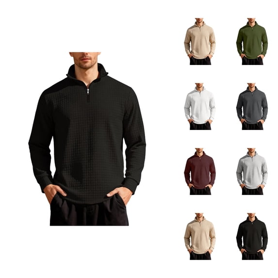 Quarter Zip Pullover Men 2026 Fall Winter Long Sleeve Jacquard Plain Casual Stand Collar Sweatshirts Mens Pullover Top