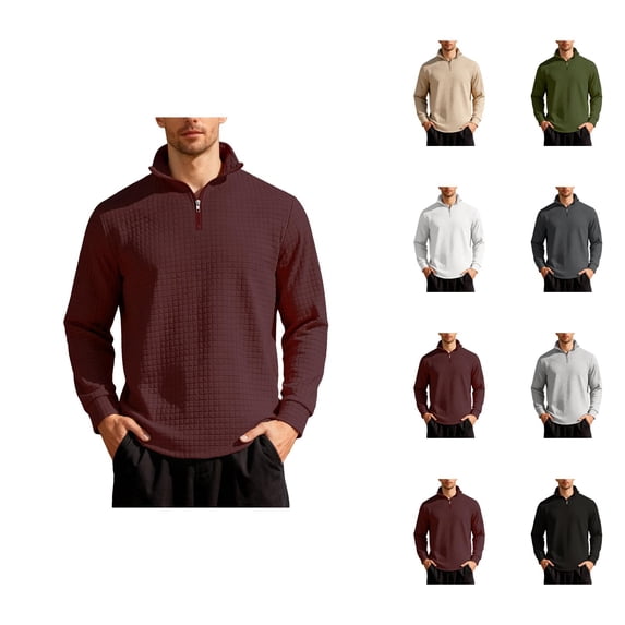 Quarter Zip Pullover Men 2026 Fall Winter Long Sleeve Jacquard Plain Casual Stand Collar Sweatshirts Mens Pullover Top