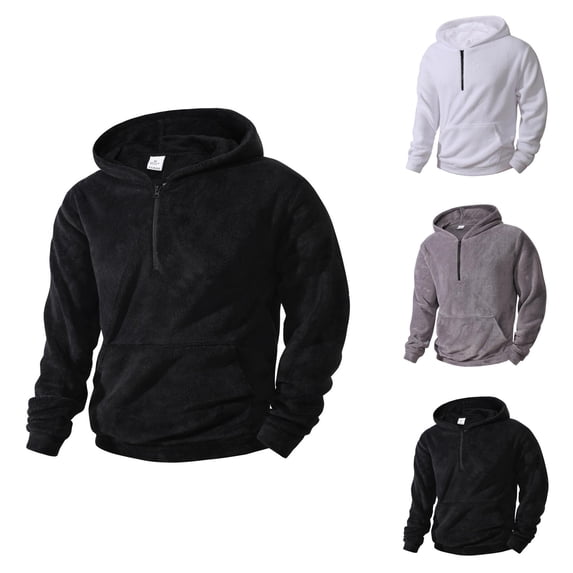 Quarter Zip Pullover Men 2026 Fall Winter Long Sleeve Plain Coral Hooded Sweatshirt with Pockets Mens Hoodie