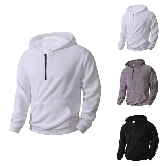 Quarter Zip Pullover Men 2026 Fall Winter Long Sleeve Plain Coral Hooded Sweatshirt with Pockets Mens Hoodie