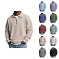 thumbnail image 1 of Quarter Zip Pullover Men 2026 Fall Winter Long Sleeve Plain Waffle Knit Lapel Collar Pullover Sweatshirt, 1 of 5