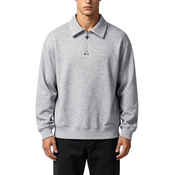 Quarter Zip Pullover Men Fall Winter Long Sleeve Loose Fit Comfort Sweatshirt Lapel Collar Solid Color Casual Work Outdoor Sweatshirts