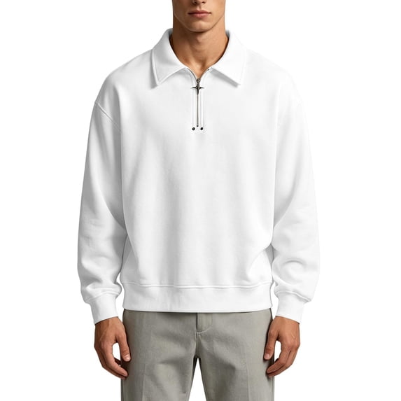 Quarter Zip Pullover Men Fall Winter Long Sleeve Loose Fit Comfort Sweatshirt Lapel Collar Solid Color Casual Work Outdoor Sweatshirts