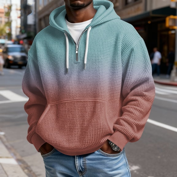 Quarter Zip Pullover Men Gradient Hoodies For Mens Hoodie Up Everyday Wear Cyan M