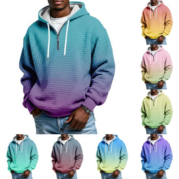 Quarter Zip Pullover Men Gradient Hoodies For Mens Hoodie Up Everyday Wear Navy XL