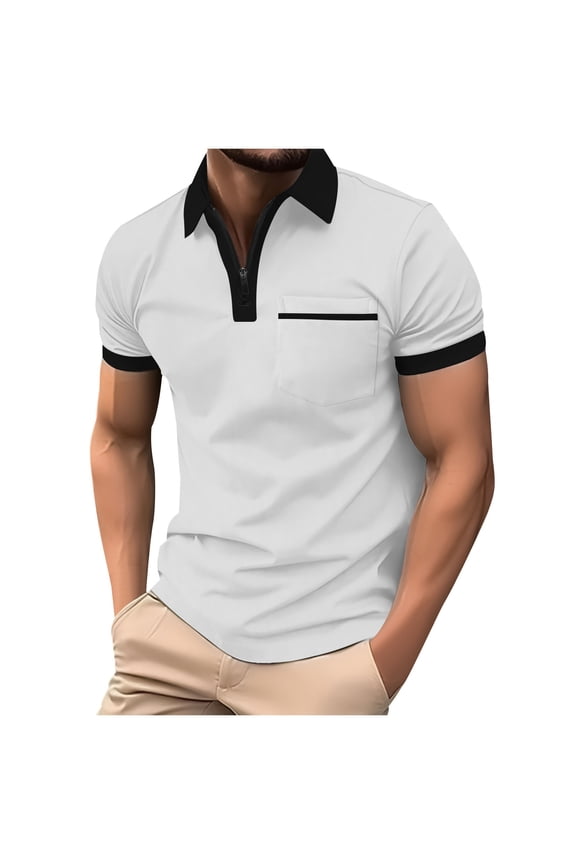 Quarter Zip Pullover Men Lapel Short Sleeve Business Casual Tops with Pocket Golf Tees Fathers Gift S-3XL