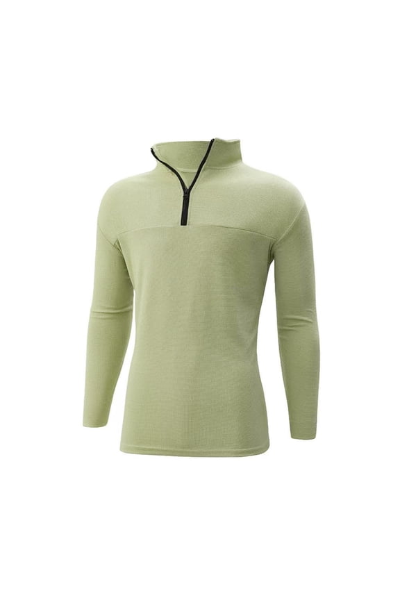 Quarter Zip Pullover for Men Long Sleeve Mock Neck Sweater Polo Stand Collar Waffle Knitted Tops Solid Color Outdoor Running Vintage Regular Fit Breathable Golf Pullover Sweaters,Light Green XL