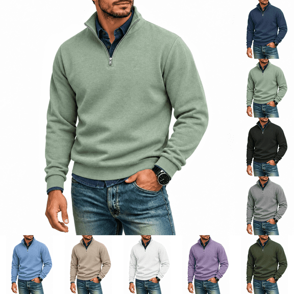 Quarter Zip Pullover Men Mock Neck Golf Sweatshirt Soft Stretch Lightweight Long Sleeve Pullover Loose Fit Collared Travel Golf Tops