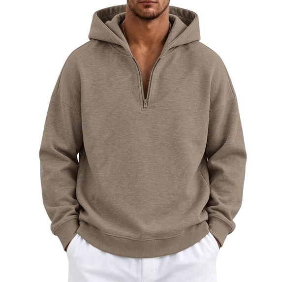 Quarter Zip Pullover Men Oversized Long Sleeve 1/4 Zip Sweatshirt Hoodie Casual Lightweight Athletic Workout Hoodies, L