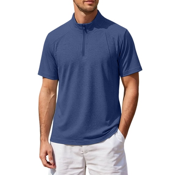 Quarter Zip Pullover Men Short Sleeve Stand Collar Athletic Sports Casual Outodoor Workout Shirt Fathers Gift