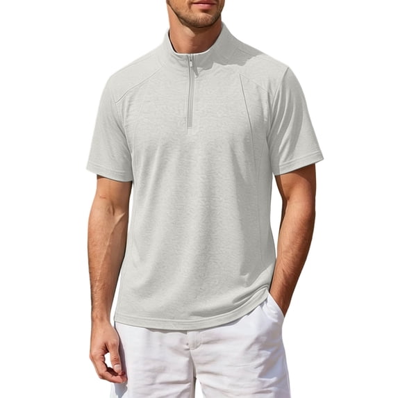 Quarter Zip Pullover Men Short Sleeve Stand Collar Athletic Sports Casual Outodoor Workout Shirt Fathers Gift