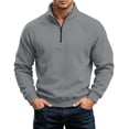 thumbnail image 1 of Quarter Zip Pullover Men Solid Color Stand Up Collar Half Zipper Loose Fit Sweatshirt With Pockets Long Sleeves Casual Winter Sweatshirt Men's Clothing, 1 of 9