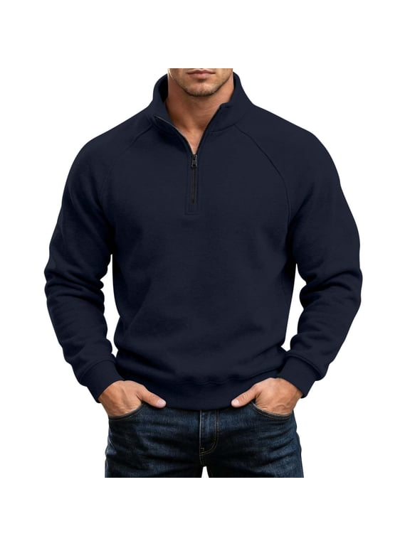 Quarter Zip Pullover Men Solid Color Stand Up Collar Half Zipper Loose Fit Sweatshirt With Pockets Long Sleeves Casual Winter Sweatshirt Men's Clothing