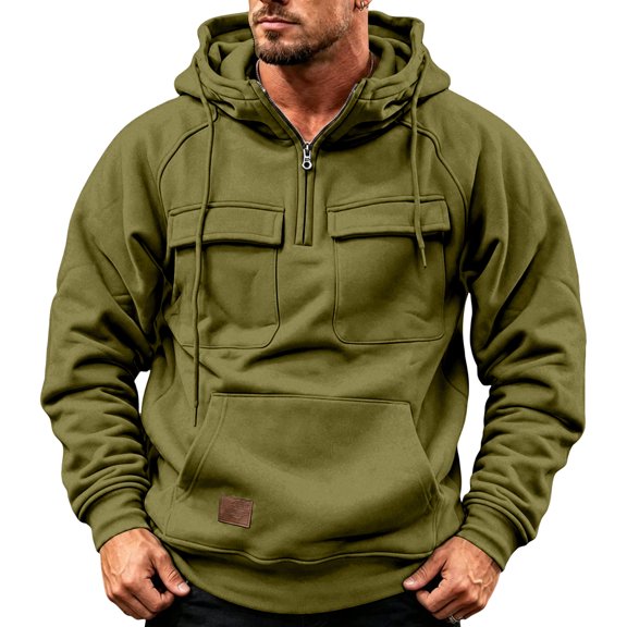 Quarter Zip Pullover Mens Fashion Long Sleeve Hooded Sweatshirts Workout Gym Fashion Hoody Tops with Pocket