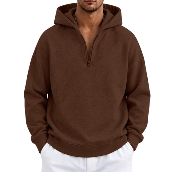 Quarter Zip Pullover Mens Hoodies Oversized 1/4 Zip Pullover Loungewear Sweatshirt for Men Long Sleeve Pullover Kangaroo Pocket Coffee S