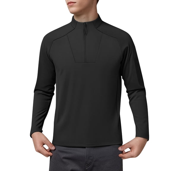 Quarter Zip Pullover Mens Lightweight Moisture Wicking Workout Tops Sports High Neck Long Sleeve Fitness Sports Wear (4XL, Black)