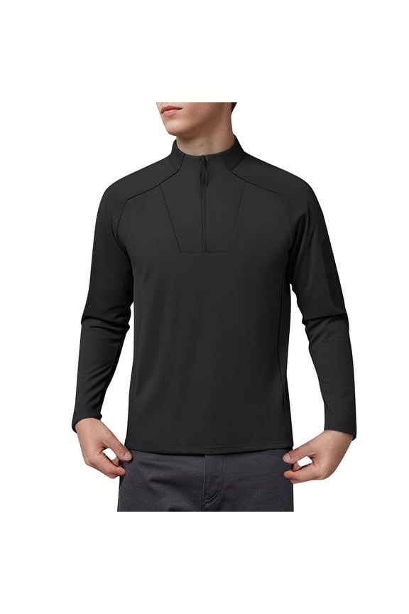 Quarter Zip Pullover Mens Lightweight Moisture Wicking Workout Tops Sports High Neck Long Sleeve Fitness Sports Wear (XL, Black)