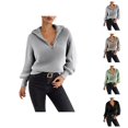thumbnail image 1 of Quarter Zip Pullover Sweaters for Women Long Sleeve Relaxed Fit Casual Collared Knit Polo Sweater Fall Winter Clothes, 1 of 5