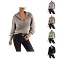thumbnail image 1 of Quarter Zip Pullover Sweaters for Women Long Sleeve Relaxed Fit Casual Collared Knit Polo Sweater Fall Winter Clothes, 1 of 5