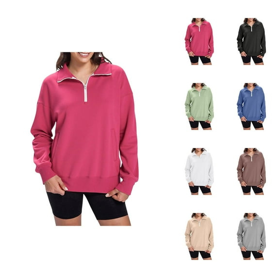 Quarter Zip Pullover Women 2025 Fall Winter Long Sleeve Collared Basic Sweatshirt with Pockets Pullover Tops