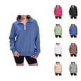 thumbnail image 1 of Quarter Zip Pullover Women 2025 Fall Winter Long Sleeve Collared Basic Sweatshirt with Pockets Pullover Tops, 1 of 6
